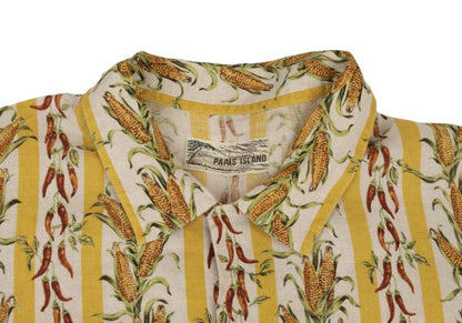 Papas ISLAND Beige Linen Stripe Print Collar Shirt Size M