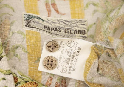 Papas ISLAND Beige Linen Stripe Print Collar Shirt Size M