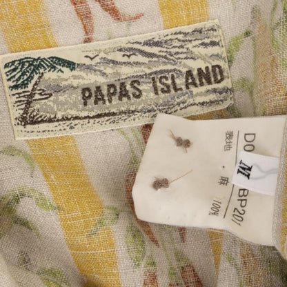 Papas ISLAND Beige Linen Stripe Print Collar Shirt Size M