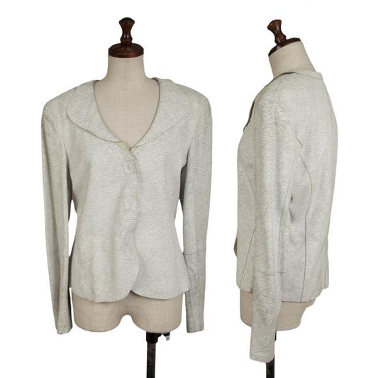 GIORGIO ARMANI Cracked Lamb Leather Jacket White Size 40