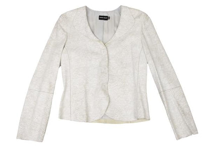 GIORGIO ARMANI Cracked Lamb Leather Jacket White Size 40