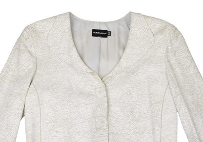 GIORGIO ARMANI Cracked Lamb Leather Jacket White Size 40