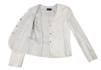 GIORGIO ARMANI Cracked Lamb Leather Jacket White Size 40