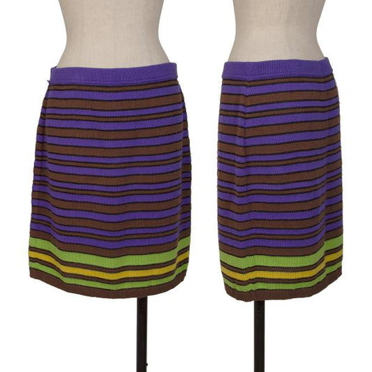 GIANNI VERSACE Wool Blend Border Knit Skirt Multi Size 44