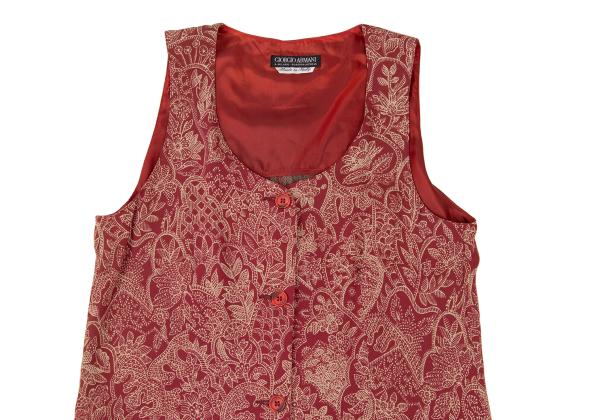 GIORGIO ARMANI Botanical Print Vest Red Beige Size 40