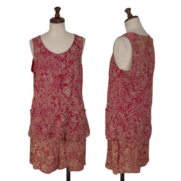 GIORGIO ARMANI Botanical Print Shorts Red-Beige Size 40
