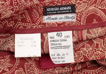 GIORGIO ARMANI Botanical Print Shorts Red-Beige Size 40