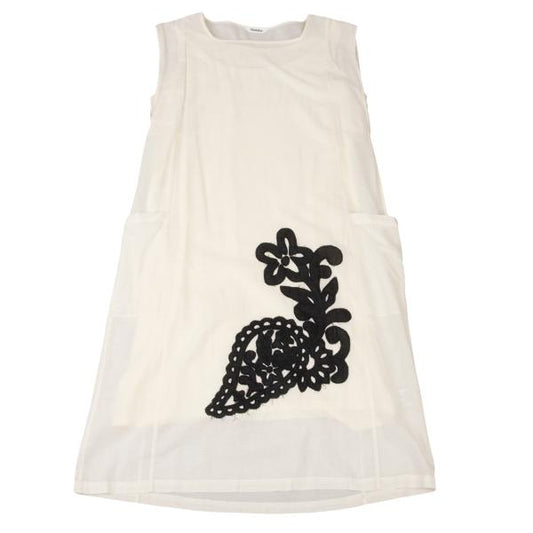 Plantation Cotton Linen Patch Design Dress White Size M
