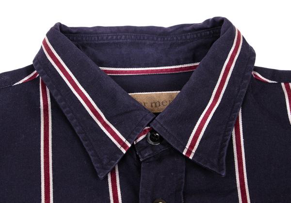 Y's for men Cotton Stripe Shirt Navy Wine Gray Size 4