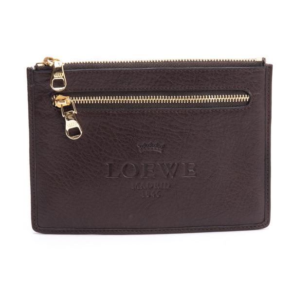 LOEWE Heritage Leather Logo Pouch Brown