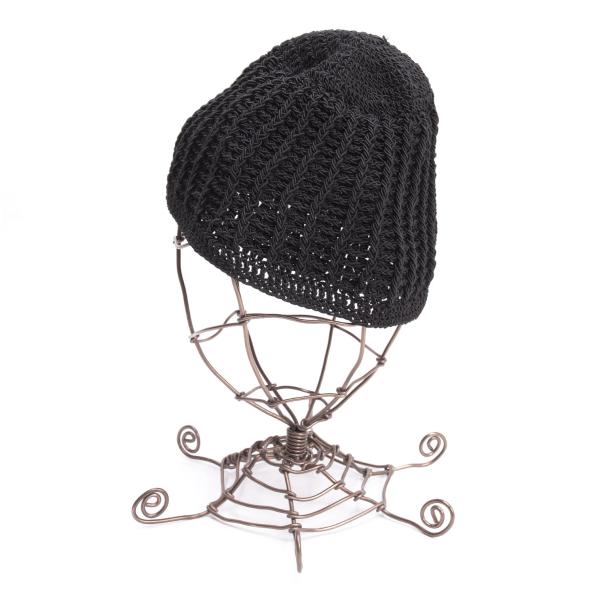 CHANEL Design Knit Cap Black