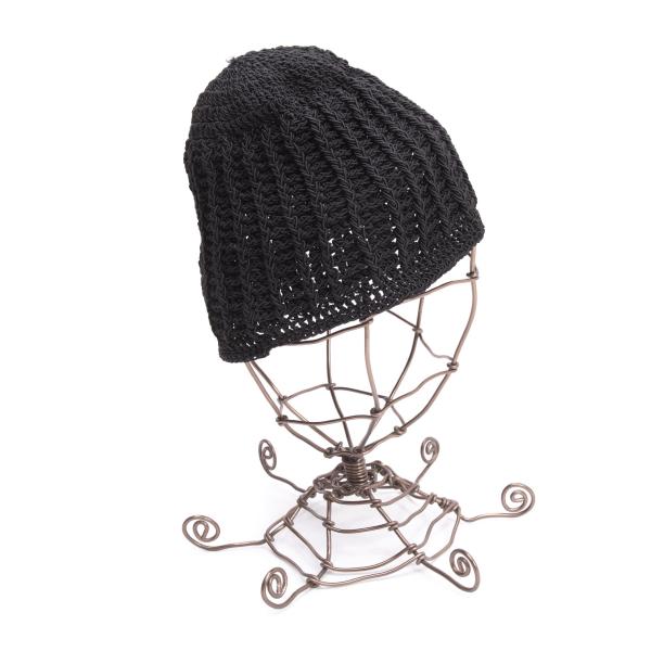CHANEL Design Knit Cap Black