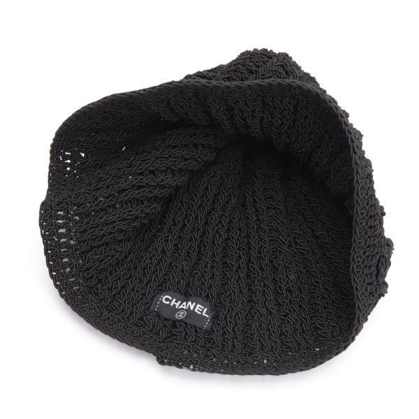 CHANEL Design Knit Cap Black