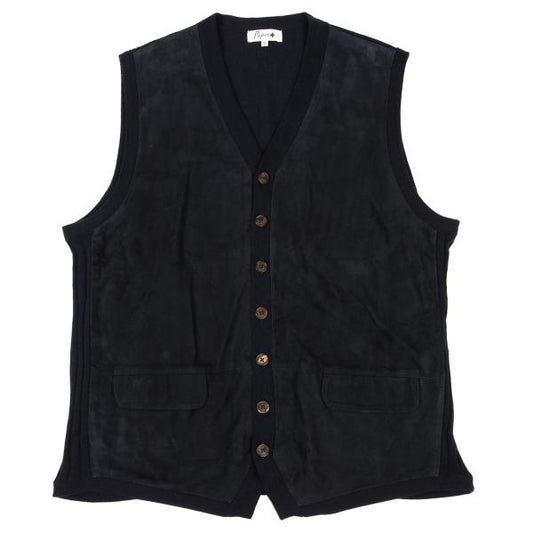 Papas+ Front Suede Panel Knit Vest Navy Size M