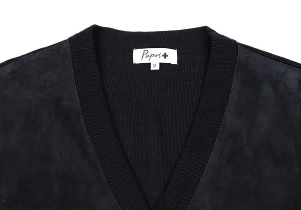 Papas+ Front Suede Panel Knit Vest Navy Size M