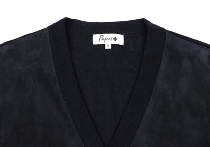 Papas+ Front Suede Panel Knit Vest Navy Size M