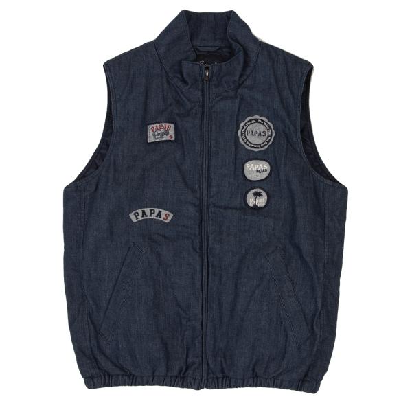 Papas Felt Patch Padded Denim Vest Indigo Size M