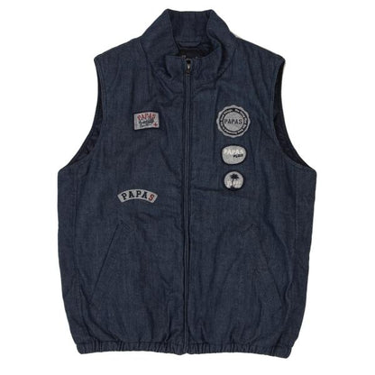 Papas Felt Patch Padded Denim Vest Indigo Size M