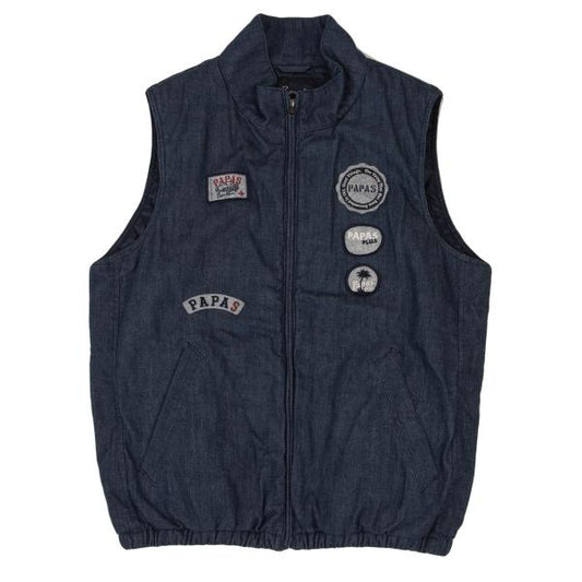 Papas Felt Patch Padded Denim Vest Indigo Size M