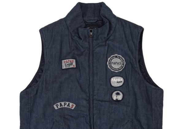 Papas Felt Patch Padded Denim Vest Indigo Size M