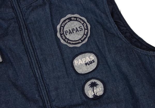 Papas Felt Patch Padded Denim Vest Indigo Size M