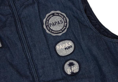Papas Felt Patch Padded Denim Vest Indigo Size M
