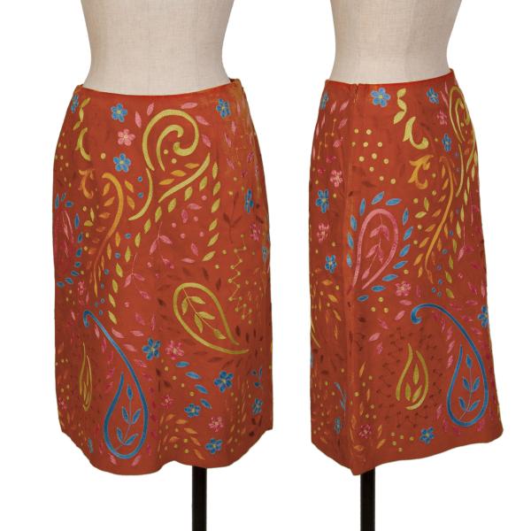 RALPH LAUREN Colorful Embroidered Pig Leather Skirt Size 9