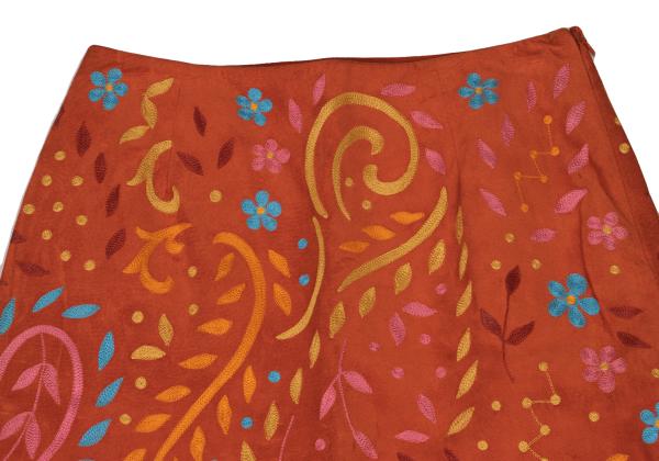 RALPH LAUREN Colorful Embroidered Pig Leather Skirt Size 9