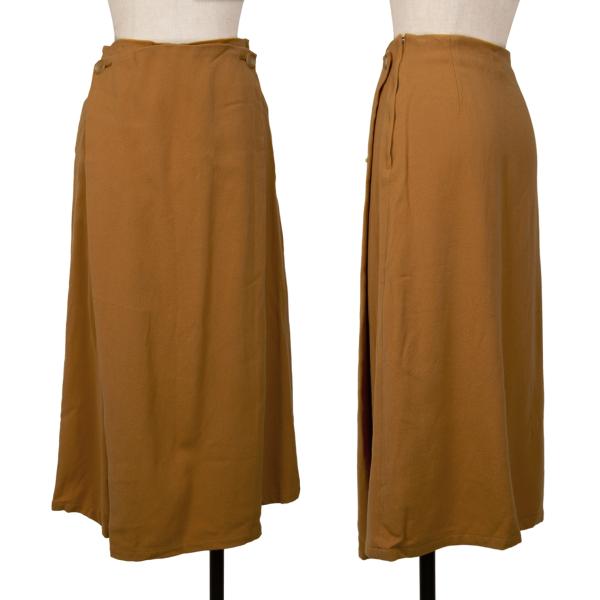 Y's Wool Front Tuck Design Midi Skirt Camel Size M