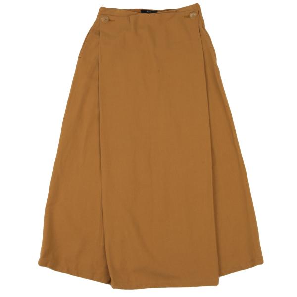 Y's Wool Front Tuck Design Midi Skirt Camel Size M