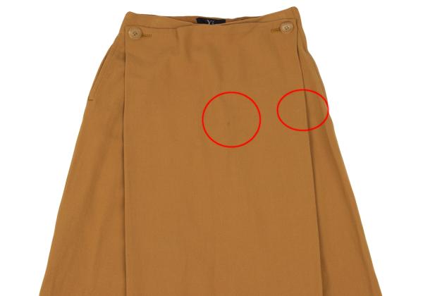 Y's Wool Front Tuck Design Midi Skirt Camel Size M