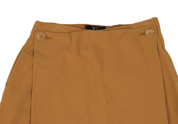 Y's Wool Front Tuck Design Midi Skirt Camel Size M