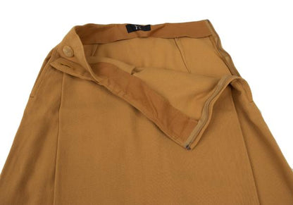 Y's Wool Front Tuck Design Midi Skirt Camel Size M