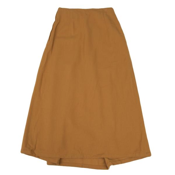 Y's Wool Front Tuck Design Midi Skirt Camel Size M