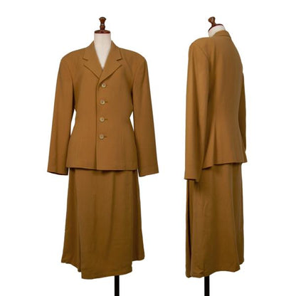 Y's Wool Front Tuck Design Midi Skirt Camel Size M