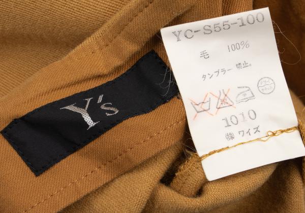 Y's Wool Front Tuck Design Midi Skirt Camel Size M