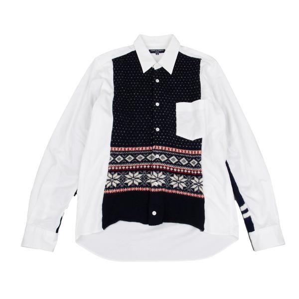 COMME des GARCONS HOMME Fair Isle Knit Shirt White Size M