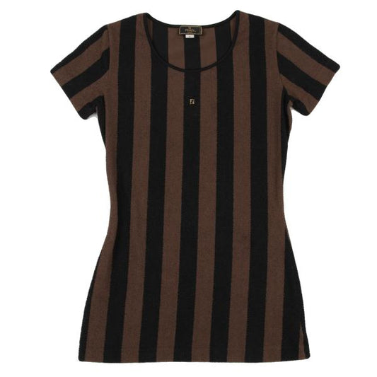 FENDI Cotton Striped Terry T-Shirt Black Size S