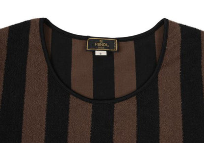 FENDI Cotton Striped Terry T-Shirt Black Size S