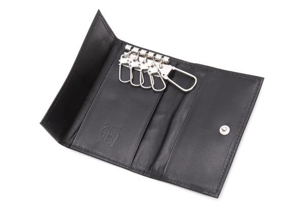 Jean Paul GAULTIER Leather Arrow Mark Plate Key Case Black