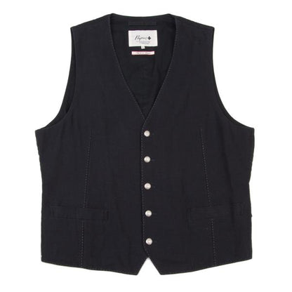 Papas Linen Cotton Metal Button Vest Navy Silver Size L