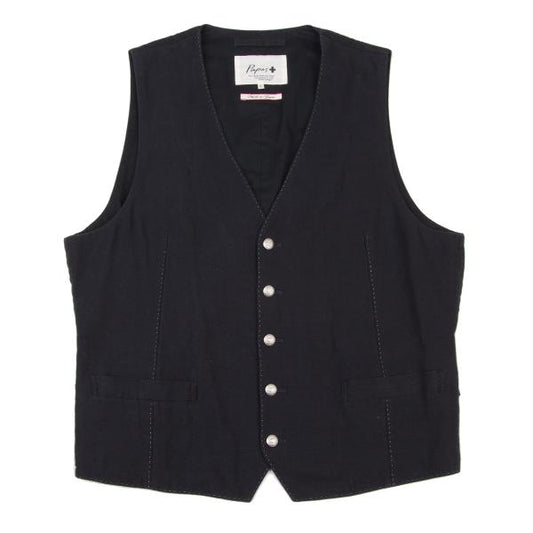 Papas Linen Cotton Metal Button Vest Navy Silver Size L