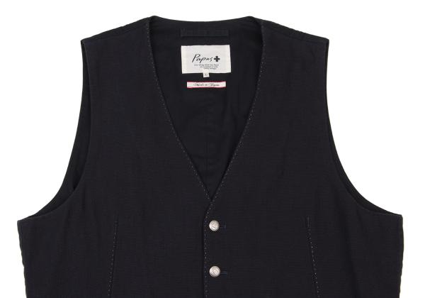 Papas Linen Cotton Metal Button Vest Navy Silver Size L