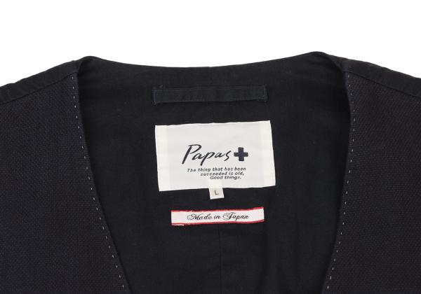 Papas Linen Cotton Metal Button Vest Navy Silver Size L