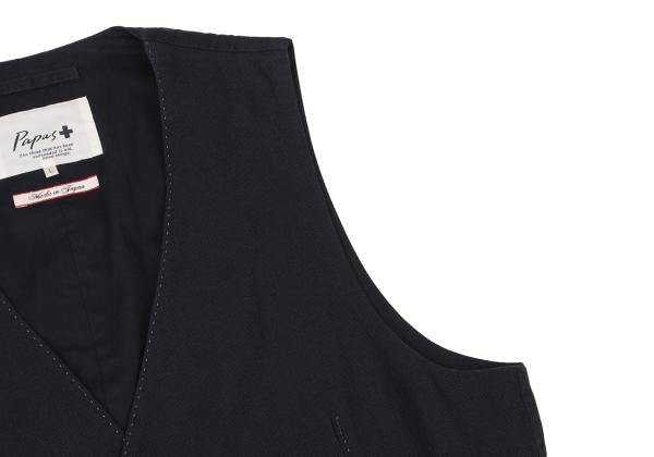 Papas Linen Cotton Metal Button Vest Navy Silver Size L
