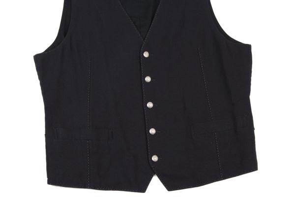 Papas Linen Cotton Metal Button Vest Navy Silver Size L