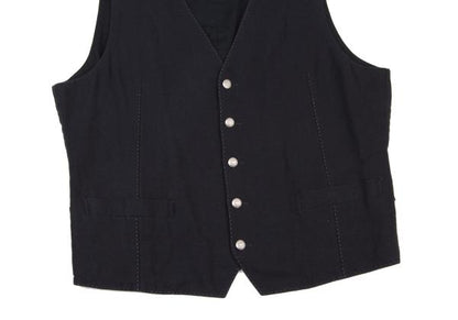 Papas Linen Cotton Metal Button Vest Navy Silver Size L