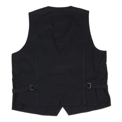 Papas Linen Cotton Metal Button Vest Navy Silver Size L
