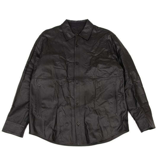 Papas Lamb Leather Shirt Jacket Dark Brown Size L