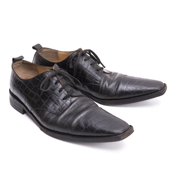 COMME des GARCONS Croc Embossed Square Shoes Black Sneakers Size 24CM